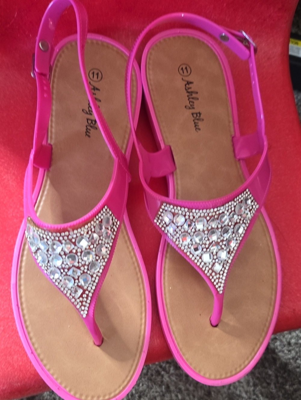 Ashley Blue Hot Pink Jeweled Thong Sandals